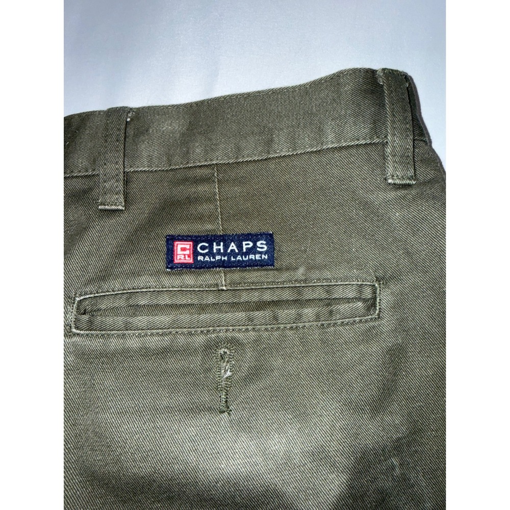 Chaps Ralph Lauren Mens 40x34 Pleated Chino Pants Olive Green Cuffed Trousers - Picture 4 of 7